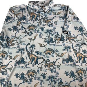 Waggle Dinosaur Golf Polo Shirt Men 2XL All Over Print Stretch Casual